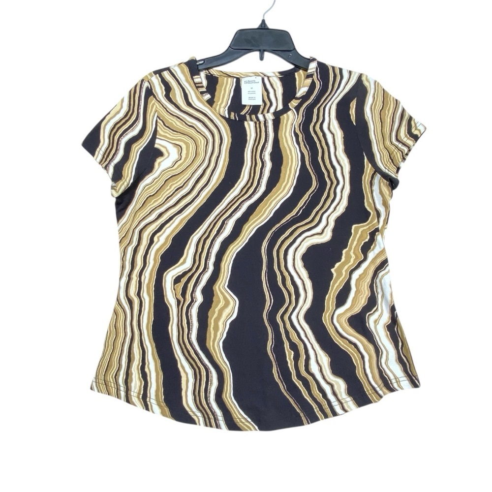 Sports Illustrated Marble Print Blouse Women M Black Gold Short Sleeve Pullover